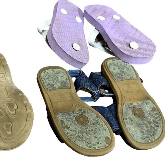 4 Pairs of Girls 7/8 9/10 Summer Polka Dot Floral Cherry Sandals Flip Flops - Picture 4 of 5